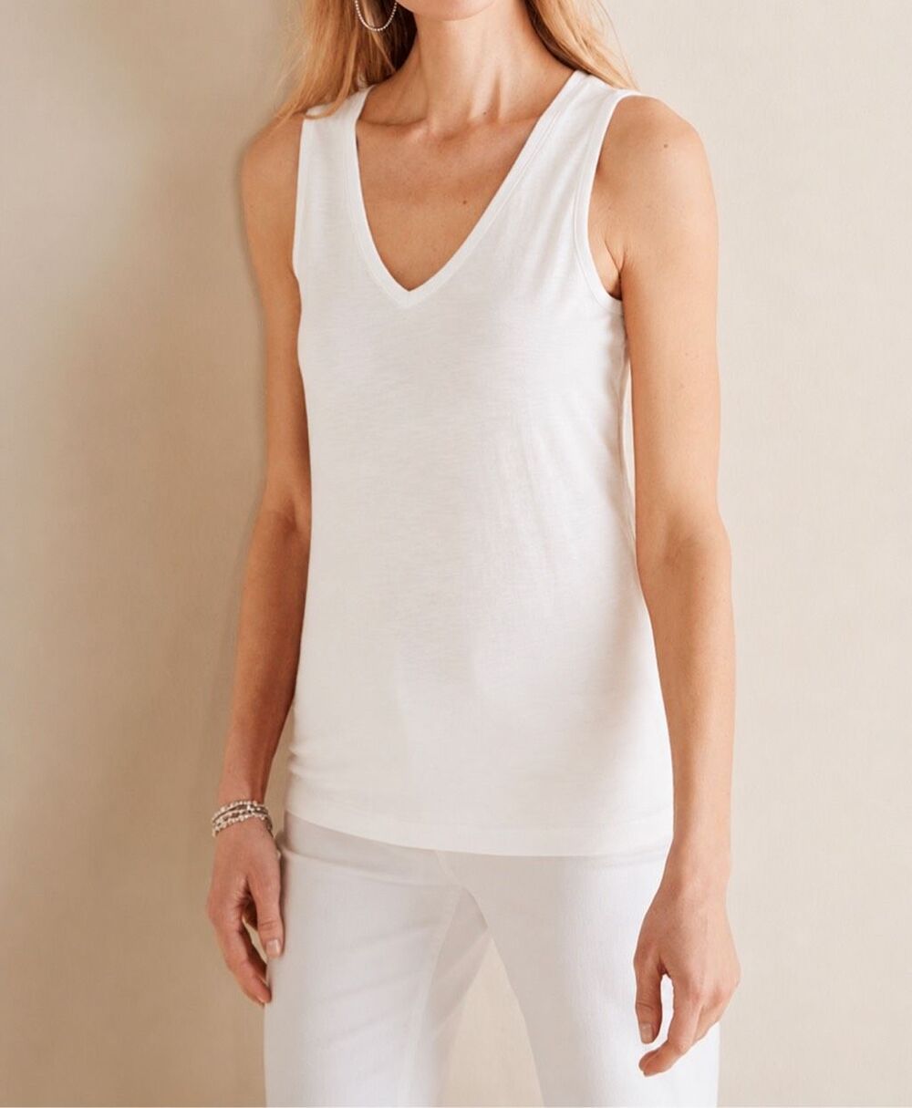 Soft Surroundings Pima Cotton V-Neck Tank white Medium NEW